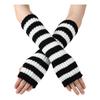 Elbow Length Long Fingerless Gloves Striped Knitted Gloves Wrist Sleeves  Cosplay Use