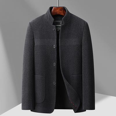 Manteau en laine décontracté pour homme d'âge moyen, nouvelle collection automne et hiver, col montant moyen et long