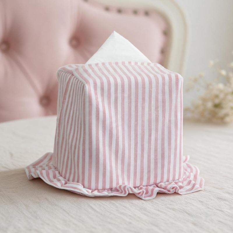 Cotton Fabric Tissue Box Cover, Lined Tissue Holder with Gathered Edge, for Bedroom Shelves in Daily Use