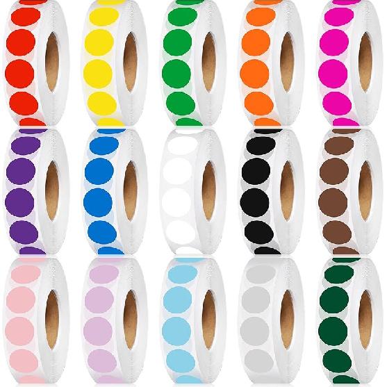 Gersoniel 15000 Pcs 3/4 in Round Color Coding Labels Roll Adhesive Solid Colors Dot Stickers Assorted Colored Circle Stickers Dot Label Stickers for