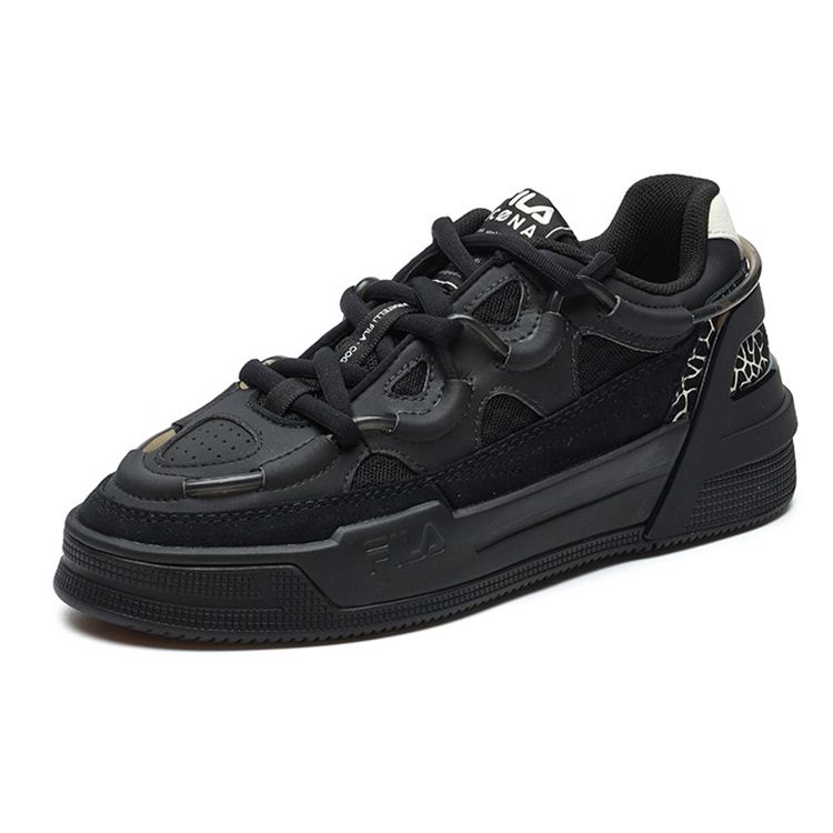 FILA Salto Crackle Leather Low-Top Retro Basketball Shoes Women sneaker Black F12W141225FBK