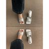 Silver High-heeled One-word Slippers Outer Women's Shoes Spring and Summer 2025 New Chinese Square Head Thick-heeled Sandals