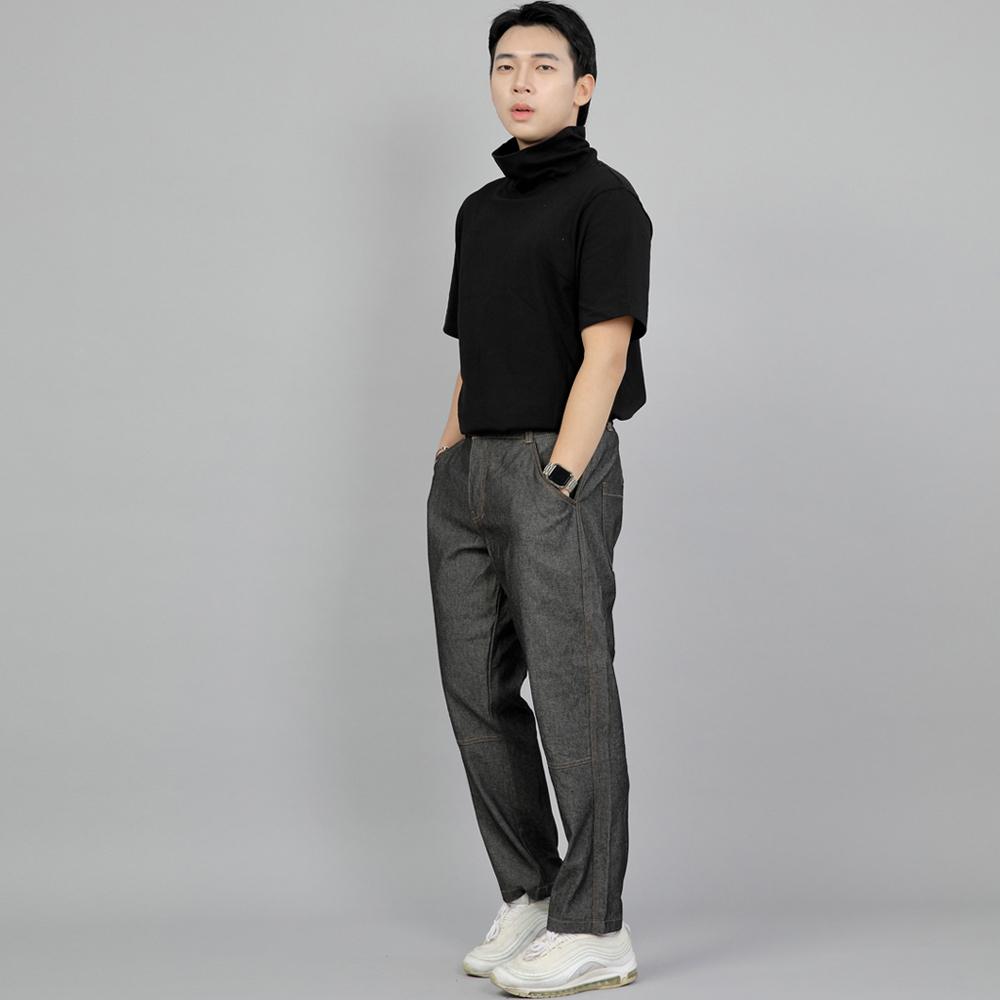 Seinteukeulu Wide Cut Crop Half-Band Pants Wch-327 Gray Black Denim Brs