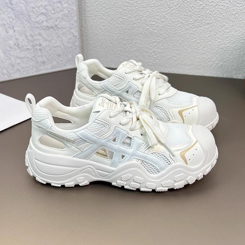 Leather Mesh Breathable Casual Sports Shoes Women's Summer New Hole Shoes Versatile Outdoor Hollow Dad Shoes