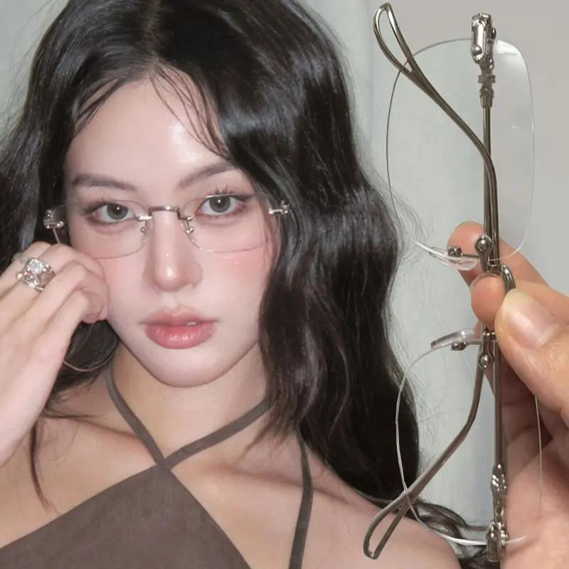 Women Retro Metal Eyeglasses Y2K Small Square Frame Glasses Clear Reading Spectacle Blue Light Blocking Eyewear