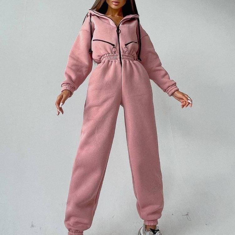 Women Autumn Winter Solid Color Hooded Bodysuit Top with Wide Leg Pants Loose Long Sleeve O Neck Hoodies Suit