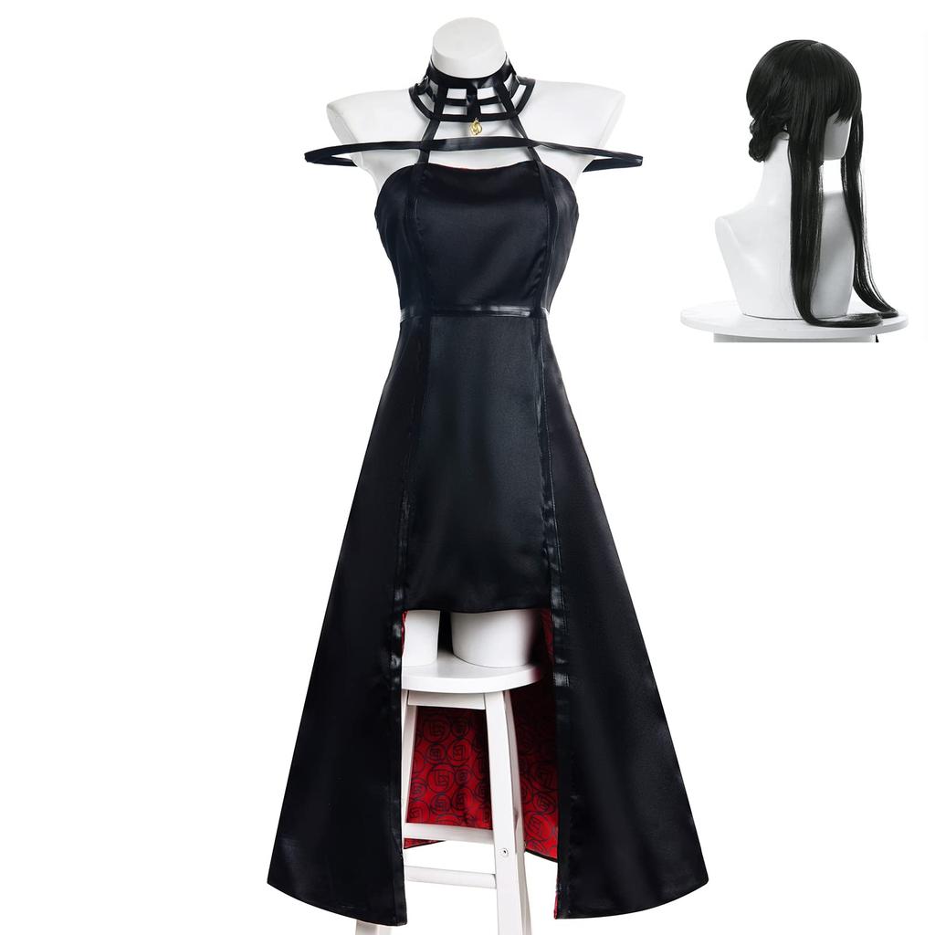 Yoru Cosplay Costume with Satin Satin with [NOKIJP] Wig, (Size M, Wig)