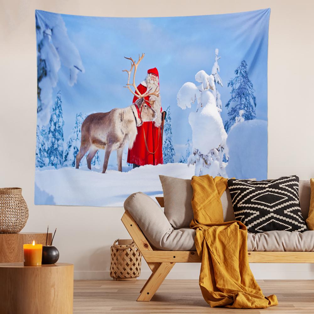 

С Рождеством Санта-Клаус Гобелен с принтом на потолке Гостиная Спальня Настенный гобелен 100x75cm