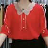 Casual Solid Color Knitted Blouse with Collar and Spliced Chiffon - Perfect for Modish Women