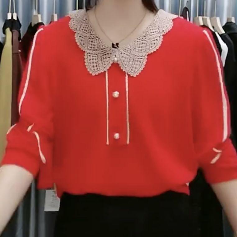 Casual Solid Color Knitted Blouse with Collar and Spliced Chiffon - Perfect for Modish Women