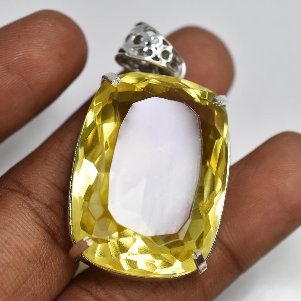 Natural Yellow Topaz 104 Ct Cushion 925 Starling Silver Pendant Gems Free Gift MY.PD-101-NS