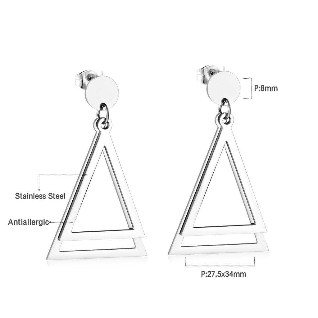 Geometric Stud Earrings Round Triangle Fringed Earrings Stainless Steel Plated 18K Gold Earrings