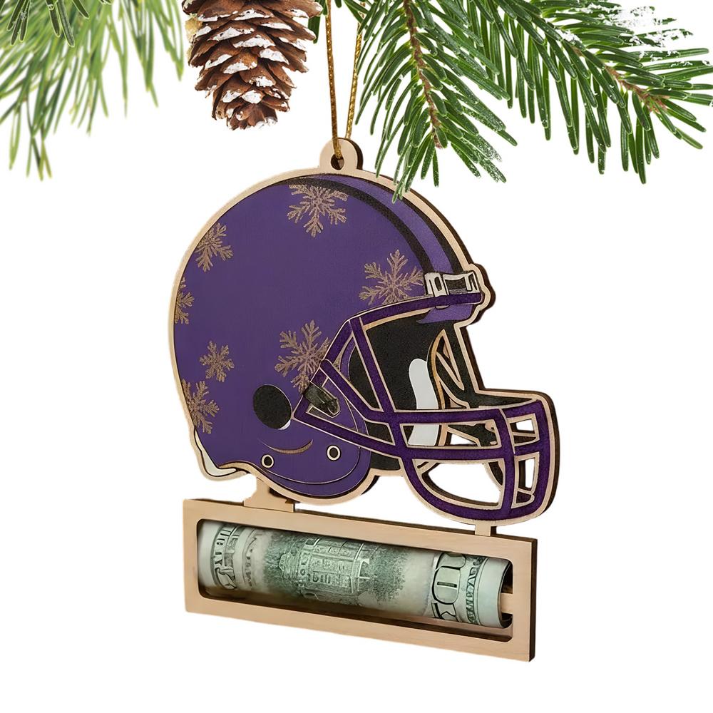 Football Fan Money Holder Ornament Wooden Helmet Home Decor Christmas Handcrafted Money Holders For Birthday Thanksgiving
