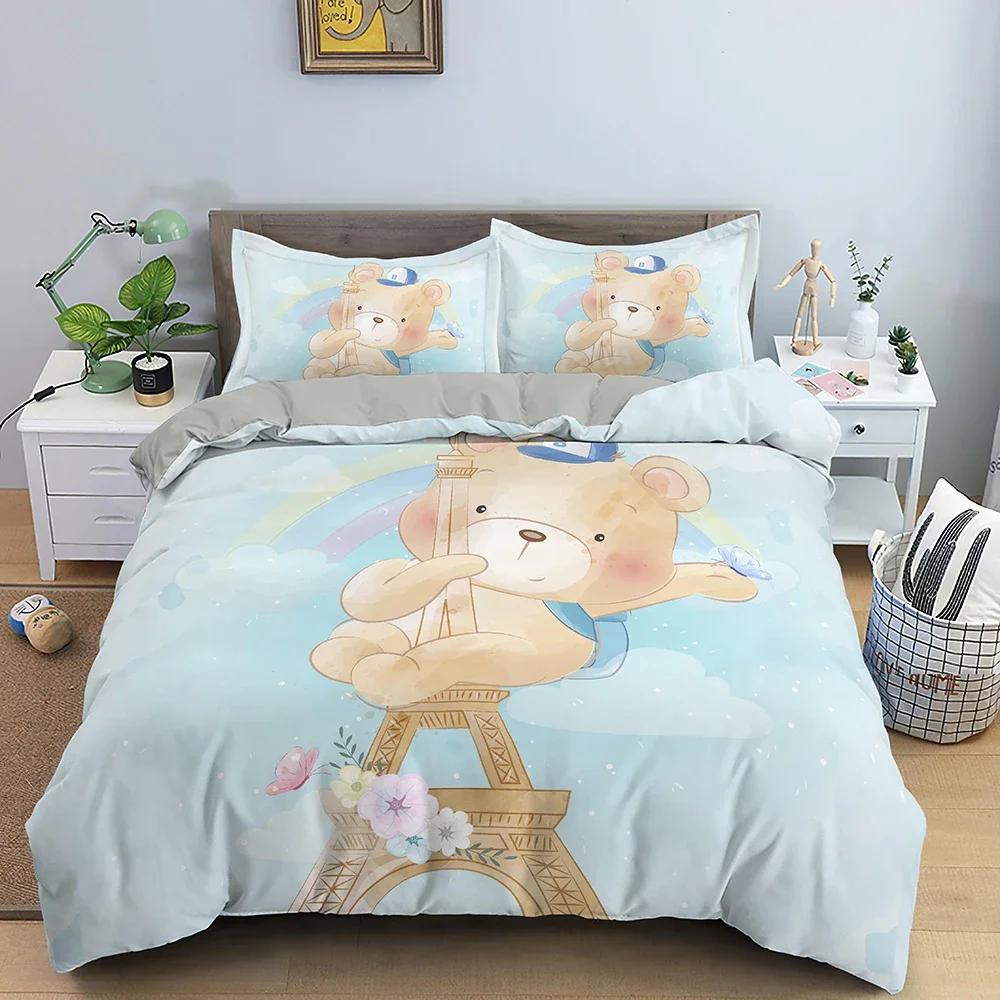 Cartoon Animal Duvet Cover Set Kids Lion Hippo Giraffe Pattern Bedding Set Polyester Single Twin Queen King Size Comforter Cover