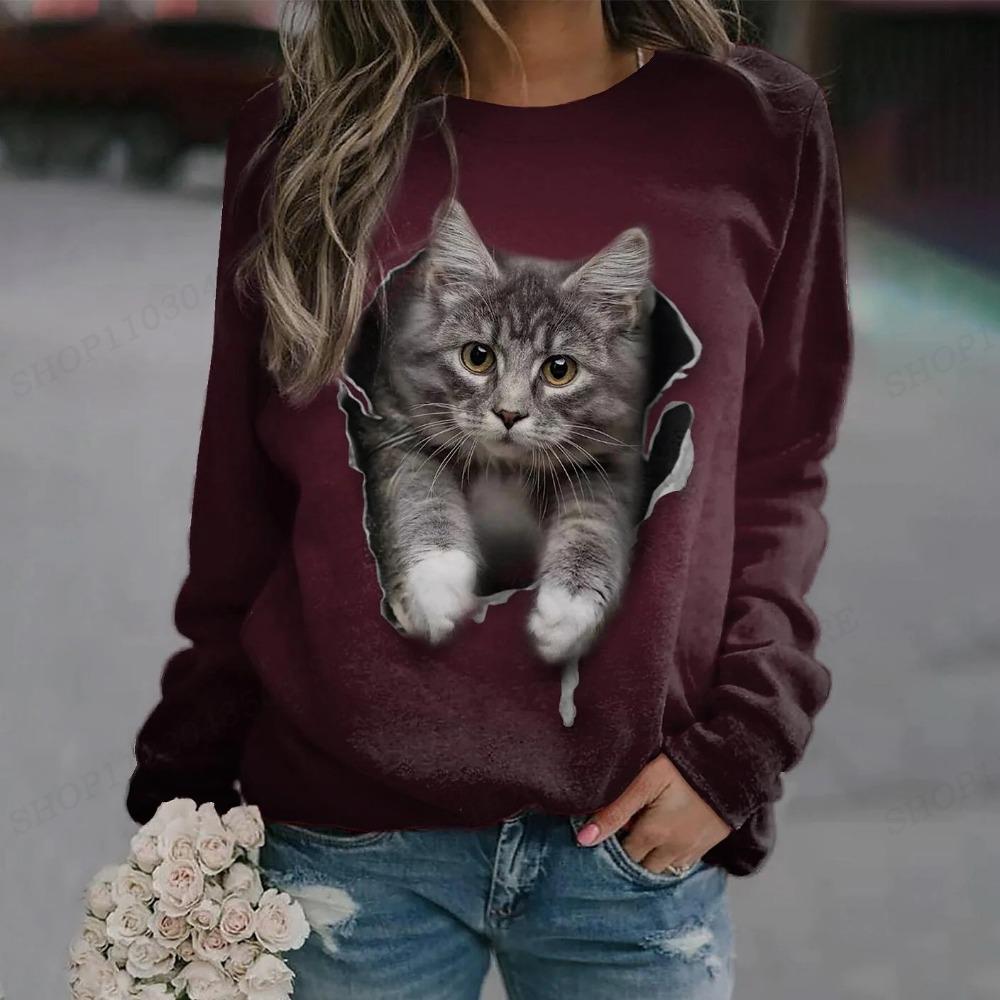 Sudadera con capucha con estampado de gato para mujer, sudaderas con capucha de animales, sudaderas con capucha Harajuku, abrigos de otoño e invierno, jerséis, ropa de mujer Kawaii Y2K