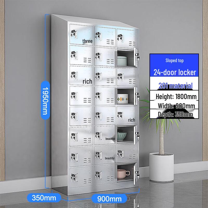 Hygiene-Grade 24-Door Stainless Steel Locker with Sloped Top