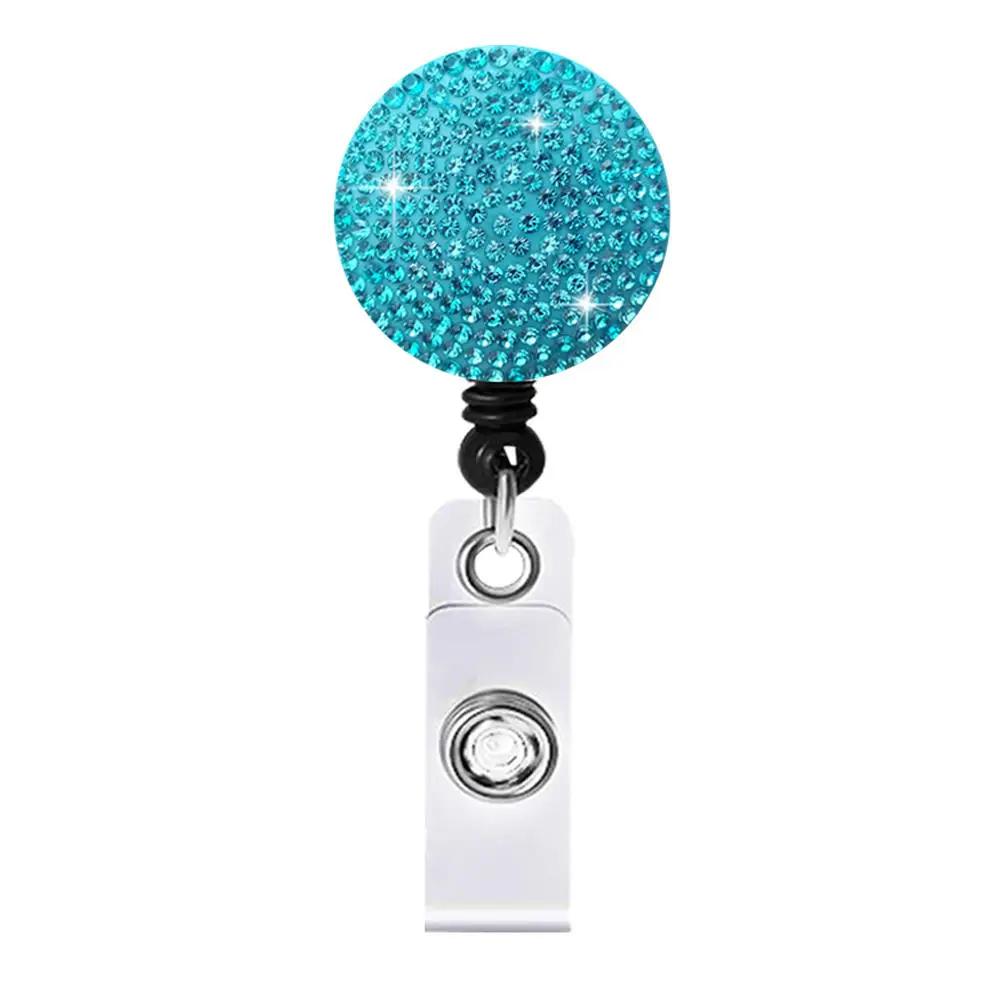 Color Crystal Retractable Keychain Shinny Rhinestones Badge Reel Id Lanyard Name Tag Card Holder Badge Holder Key Chain Badge