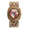Women's Watch Bohemian Wooden Beads Large Dial Analog Quartz Stretch Strap Handmade Style Female Barrel Natural Wood Arabic Numerals Design Stylish