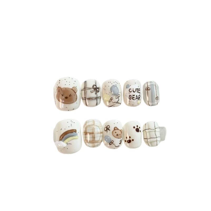 Cute Hand-Painted Press-On Nails Short Square Cat Eye Design Sweet Ins Style Nail Art Women