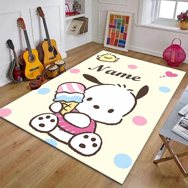 Custom Pochacco Mat Personalized Name, Polyester Washable Indoor Entryway Rug, Gift for Christmas, Easter, Thanksgiving Day