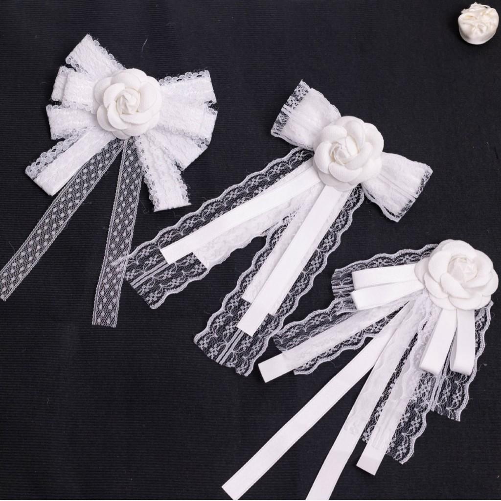 Elegant White Silk Bow Brooch For Women With Pearl Detailing For Formal Wear