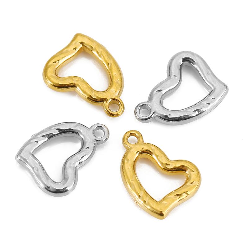 5pcs Never Fade PVD Stainless Steel Necklace Charms Lot Earrings Pendants Heart Charms for DIY Bracelet Findings Jewelry Making