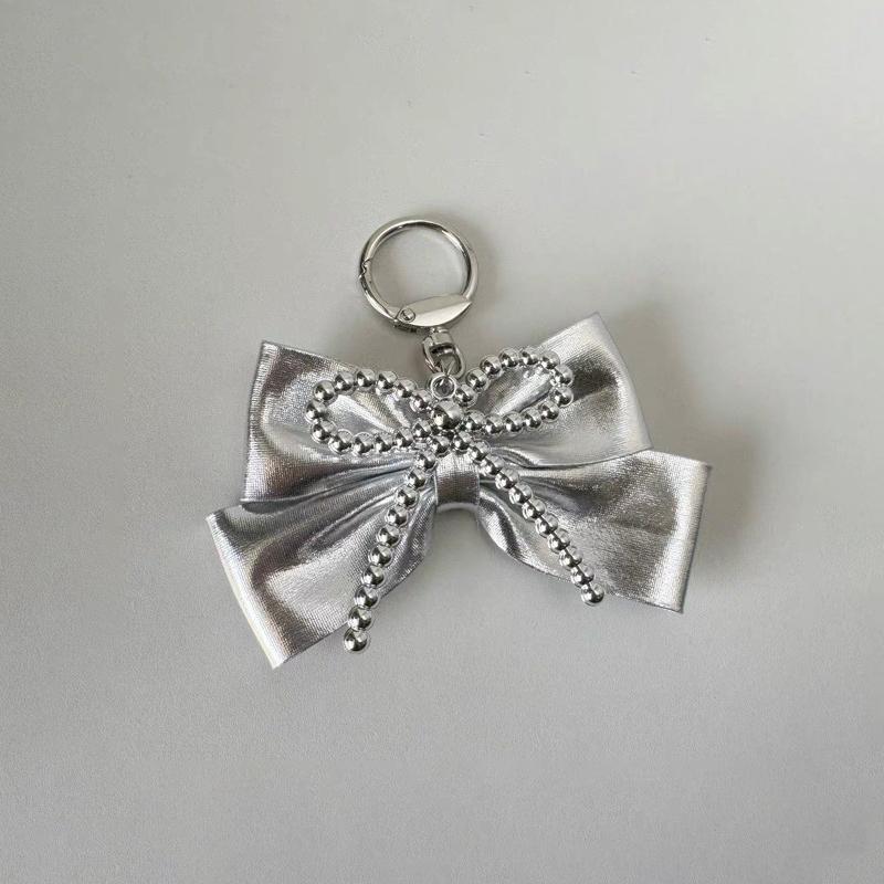 

Великі брелоки з бантиком для сумки для жінок, дівчат, простий брелок з бантом зі штучної шкіри, аксесуари для прикраси рюкзака, подарунки срібний