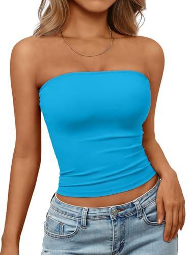 Top a tubino senza maniche da donna, senza spalline, Streetwear, tinta unita, Bustier, vestibilità aderente, elasticizzato, estivo, casual, da indossare tutti i giorni, Canottiera