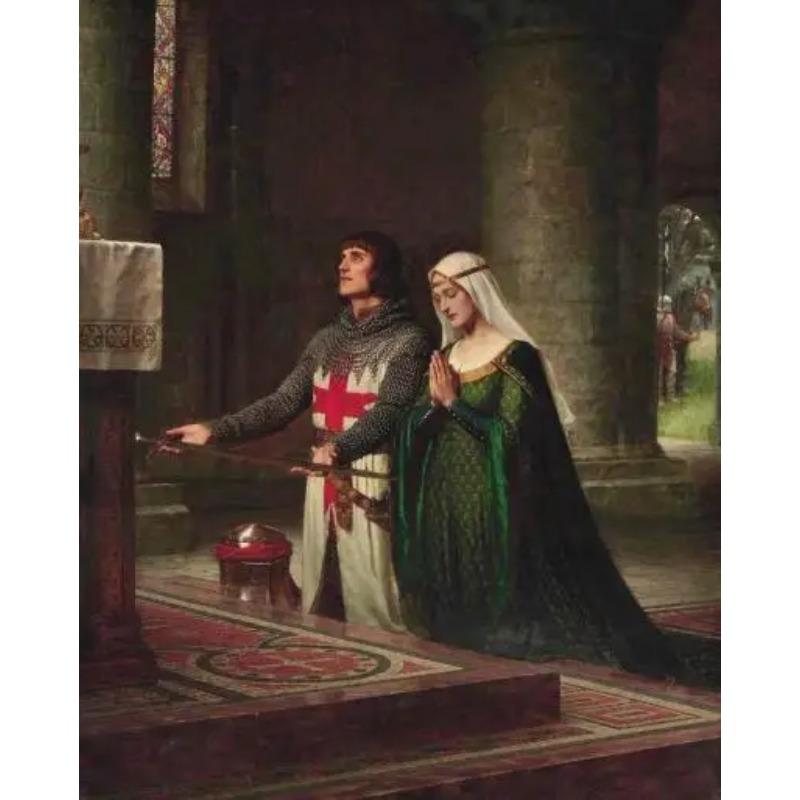 

«Accolade» Эдмунда Блэра Лейтона — средневековый рыцарь, художественная печать на холсте для декора стен в гостиной, винтажный постер 21cm×30cm NoFrame