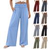 Women High Waist Loose Pleated Wide Leg Pants with Pockets Bohemian Style Lightweight Casual Trousers for Travel Summer Wear