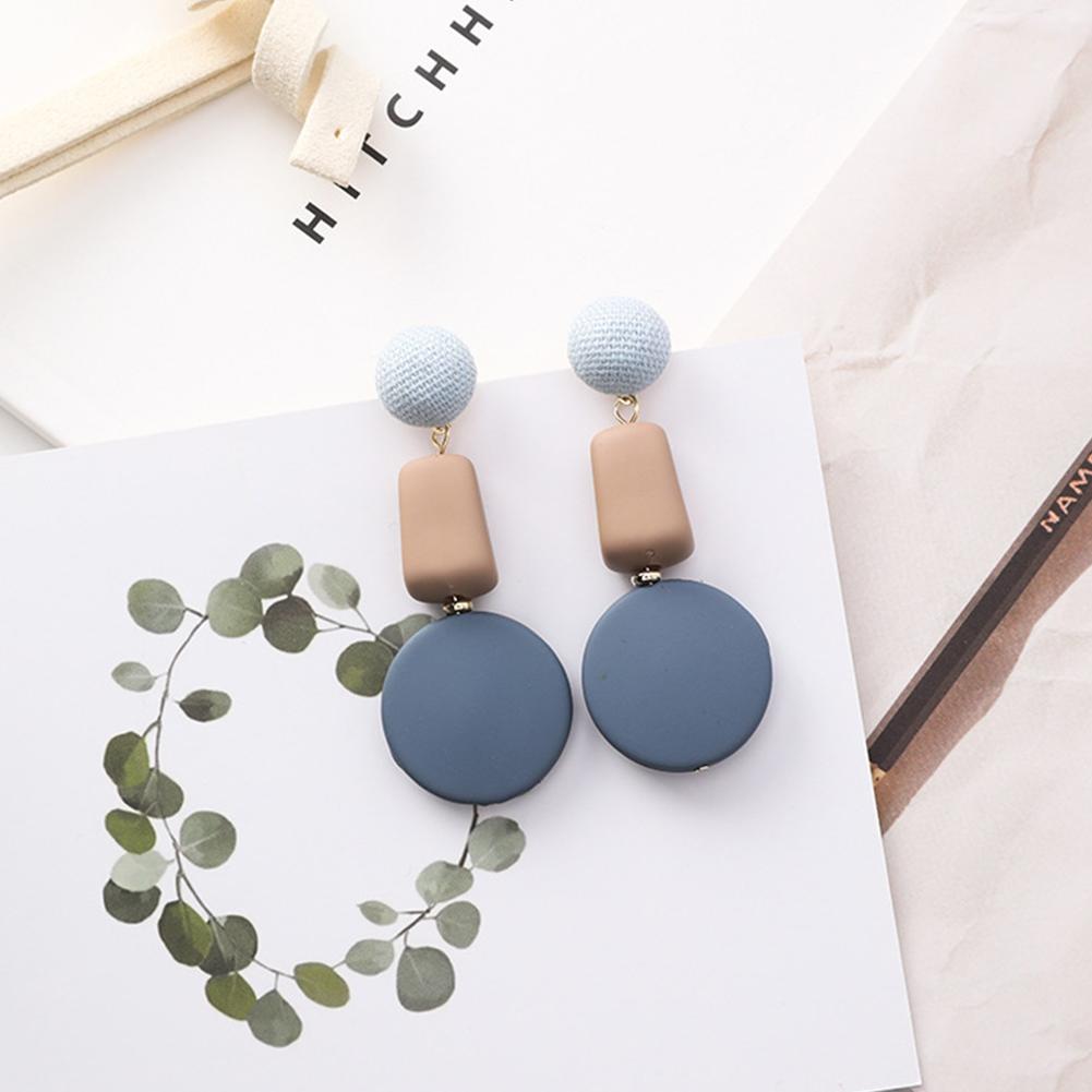 Women Sweet Temperament Geometric Irregular Cube Buttons Long Style Earrings