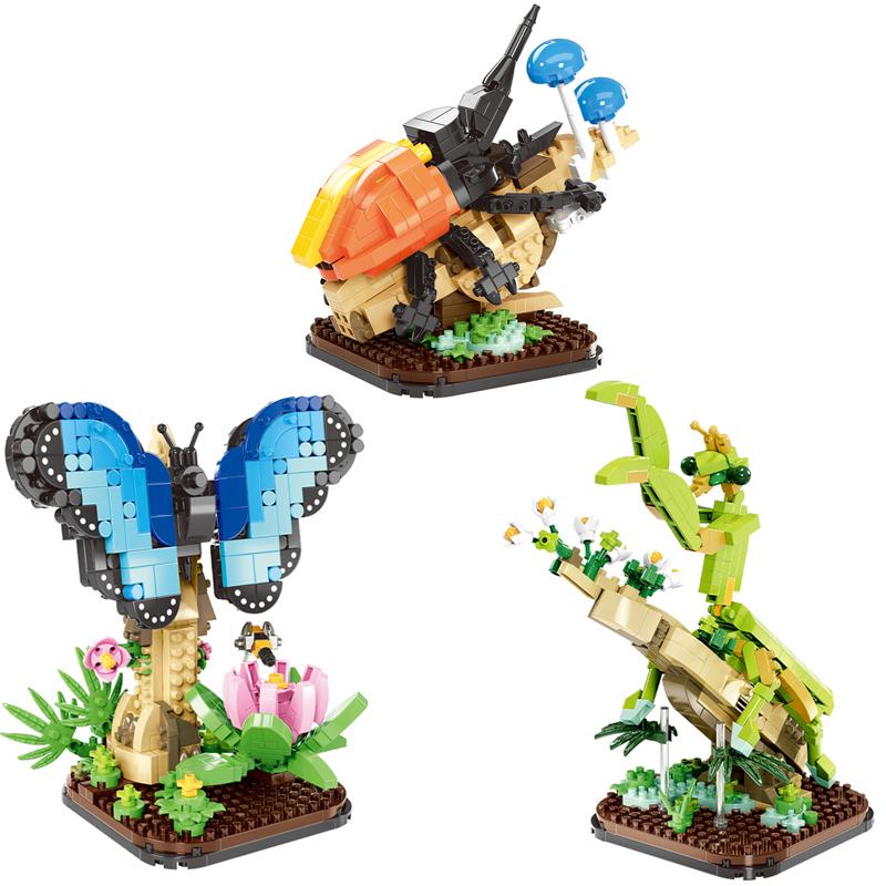 Micro Building Blocks Insect Butterfly Mantis Beetle Unicorn Fairy Model Collection Creative Assembly Toys Student Festival Gift