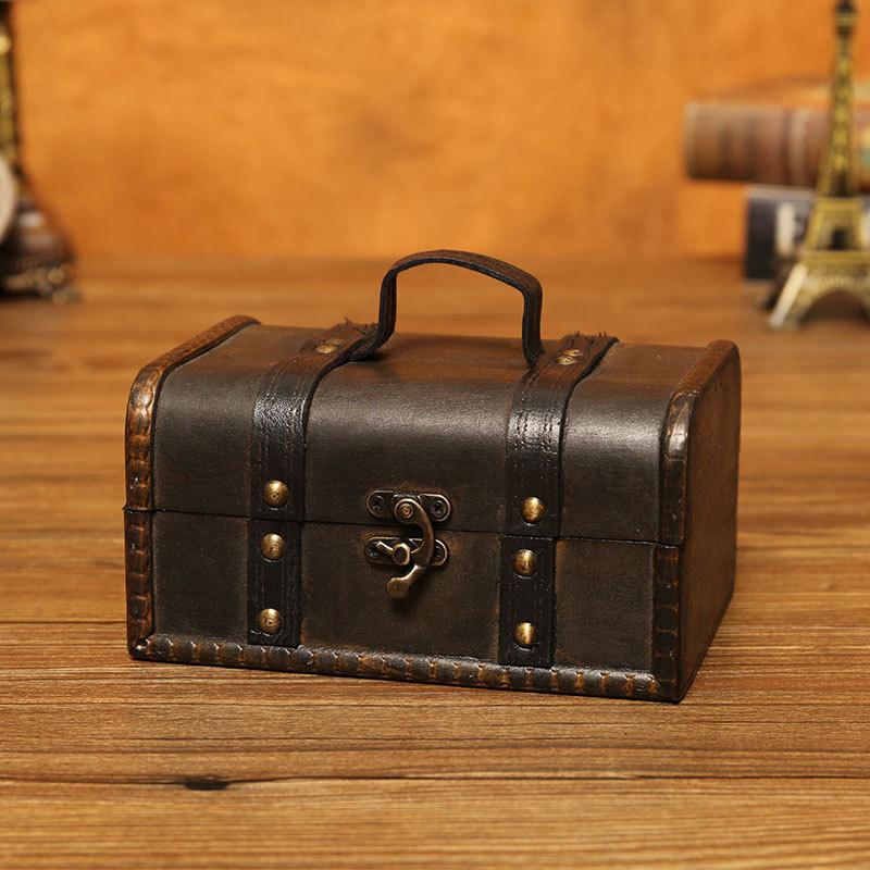 Vintage Wooden Organizer Box With Lid For Desk Jewelry Makeup Decoration Storage