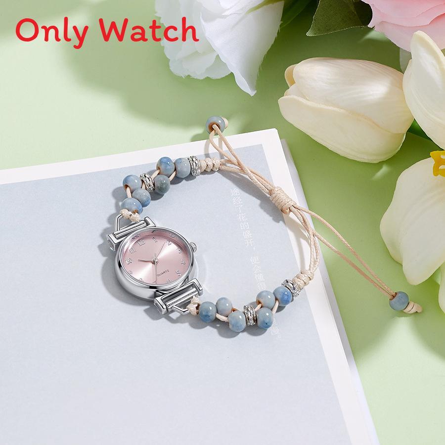 Kleine duftende gewebte Uhr für Damen Armband Digitalanzeige Lässig Elegant Teerosen Perlenuhr