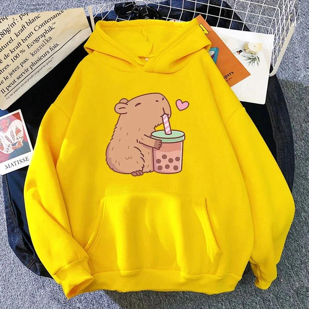 Kawaii  Bubble Tea Capybara Hoodie Women  Aesthetic Graphic Funny Hoodies Unisex Autumn Winter Harajuku Pullovers Sweatshirts
