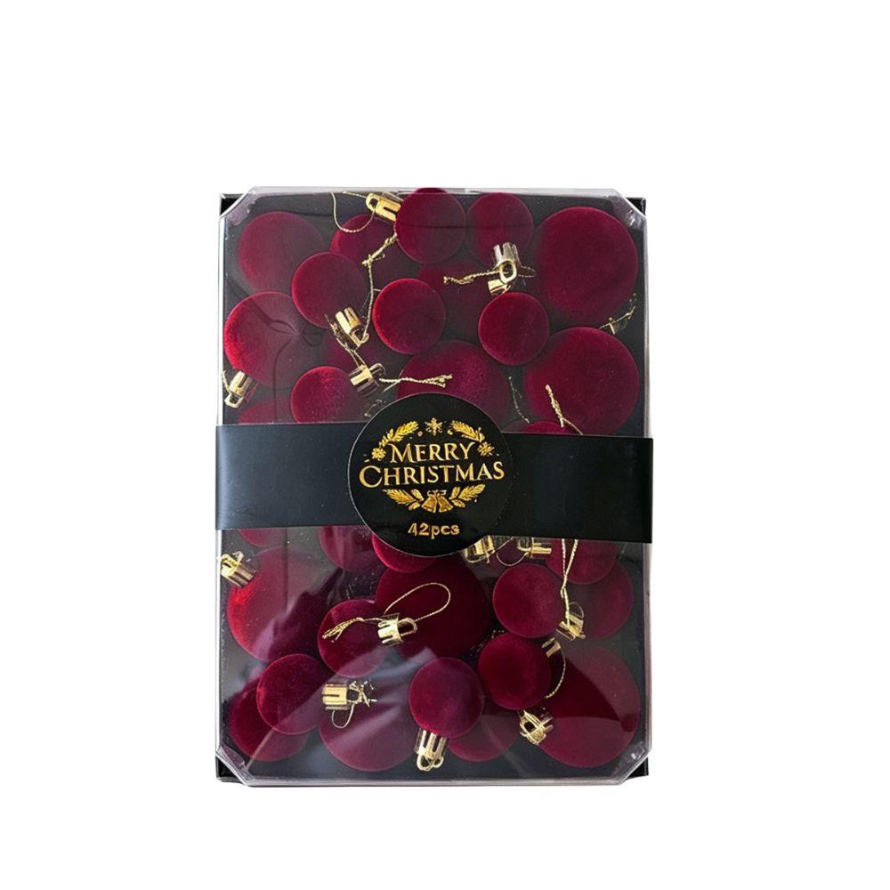 42/44pcs Wine Red Christmas Tree Hanging Balls Flocked Christmas Cake Box Xmas Tree Decor