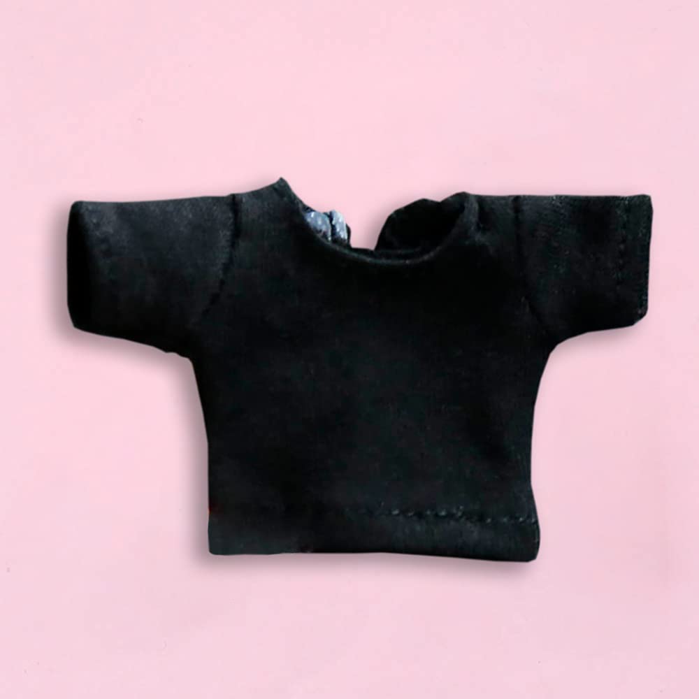 Niannyyhouse OB11 Size Obitsu Doll for 11cm Body Pants Set Plain Doll Clothes Overalls Doll Clothes T-shirt + 2-piece T-shirt 1/12BJD (black+white)