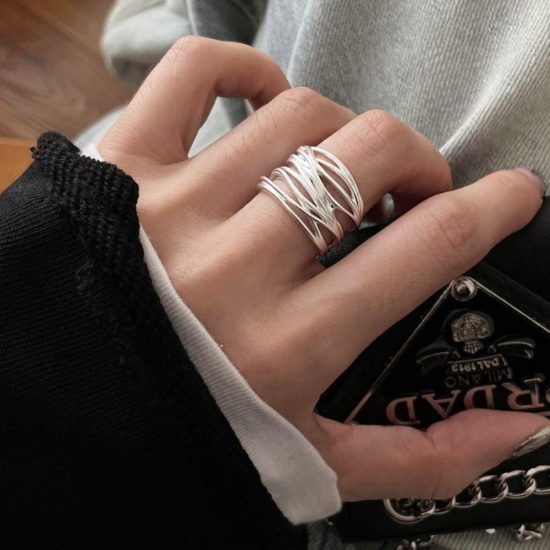 925 Silver Open Rings for Women Fashion Handmade Geometric Irregular Lines Ring Party Wedding Jewelry Holiday Gifts