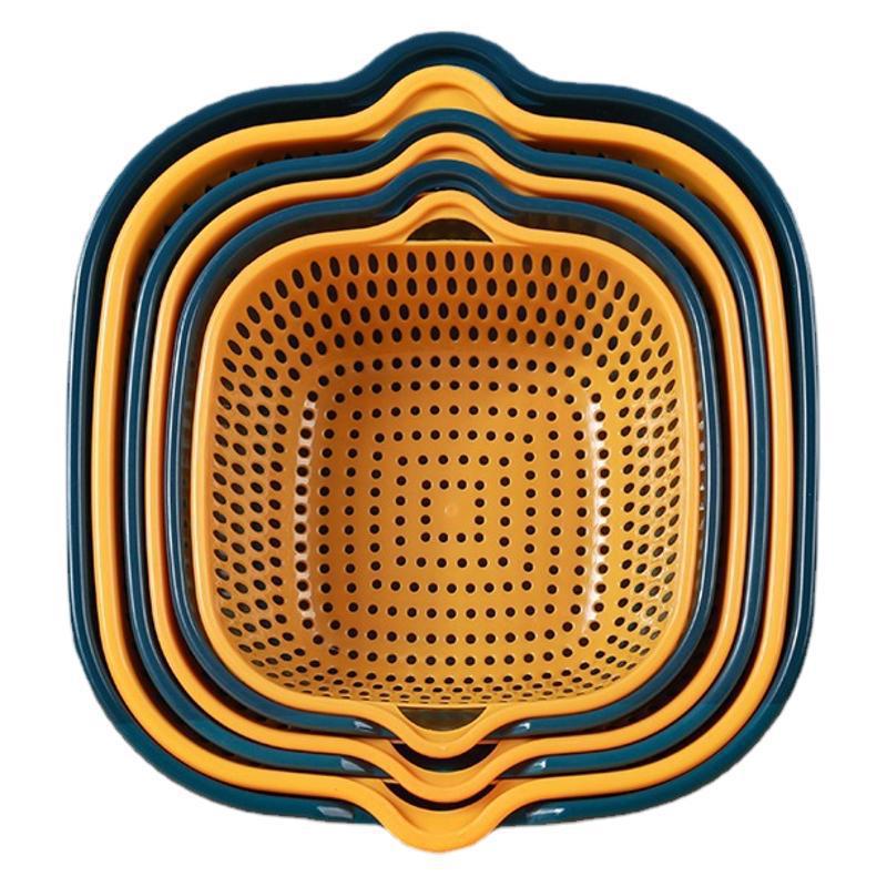 Six-Piece Colorful Double-Layer Kitchen Basket Set for Washing Vegetables & Fruits