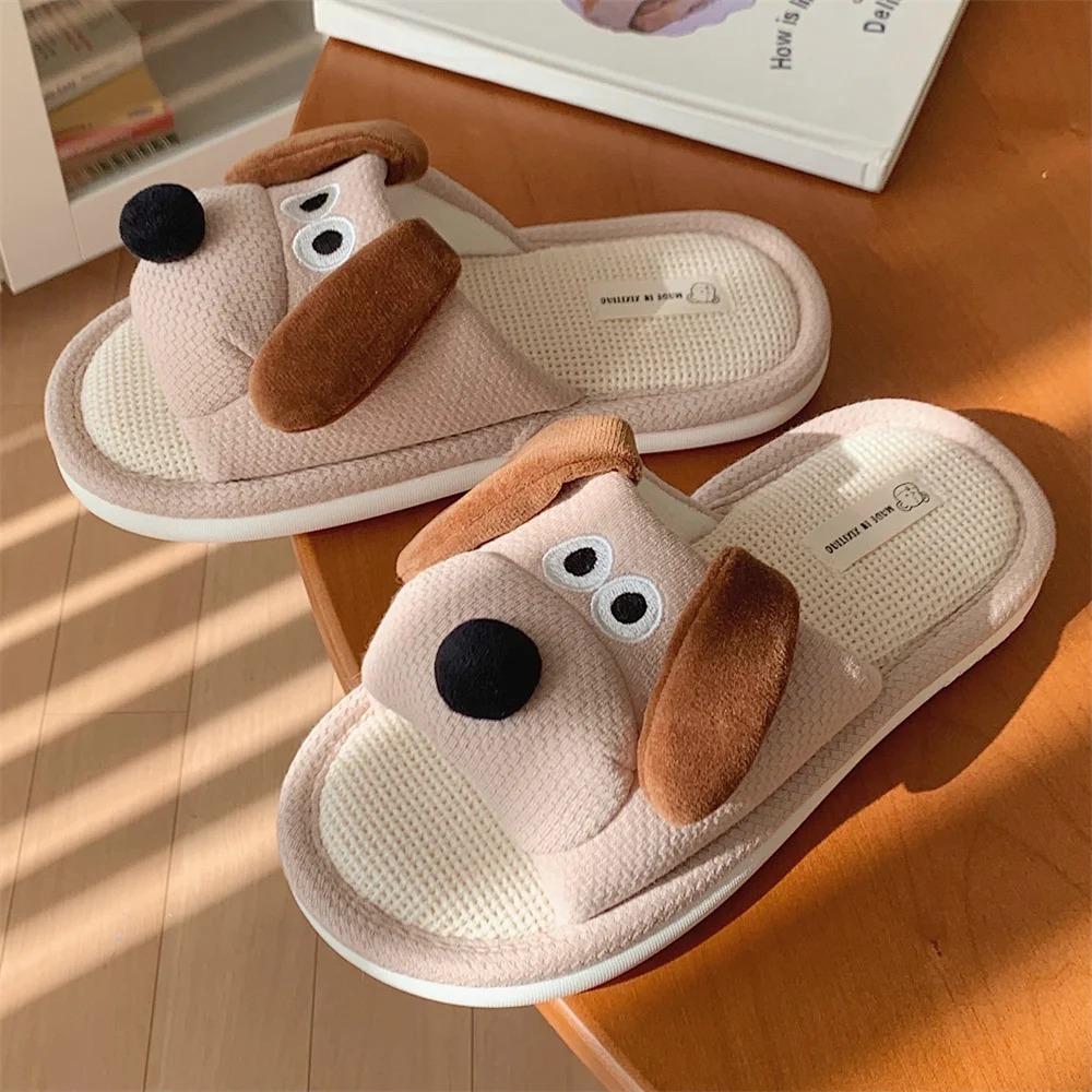 Panda Linen Slippers For Women Man Four Seasons Indoor Anti Slip Soft Sole Cute Stillness Floor Slipper For Couple