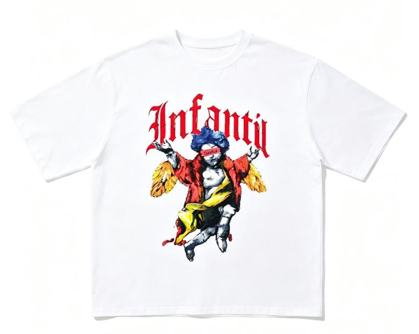 Unisex Vintage Angel Figure Gothic Letter Graphic T Shirt Black Oversized Short Sleeve Dark Streetwear Tops