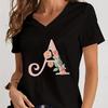 Cartoon Alphabet Flower Graphic Tee Womens Clothing Pink Flower Alphabet Gift Tshirt FeUnisex Vintage 26 Initials Flower Tshirt