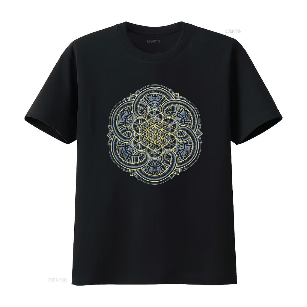 Glow In The Dark Flower Of Life Unisexdala T Shirt Sacred Geometry Unisexs Festival Gold Seed Vintage Stylish Soft Casual