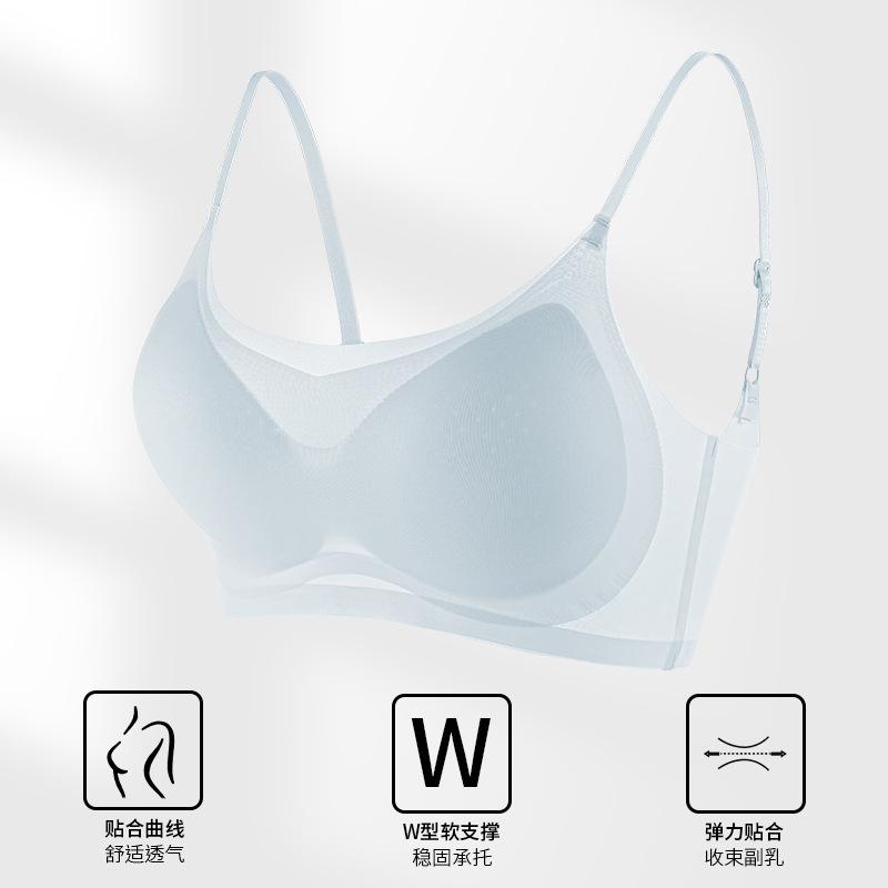 Traceless Ice Silk Thin Underwear Chest Wrapping Women's Fixed One-piece Chest Pad Cup Gathered, Upper Support Breathable Back Bra