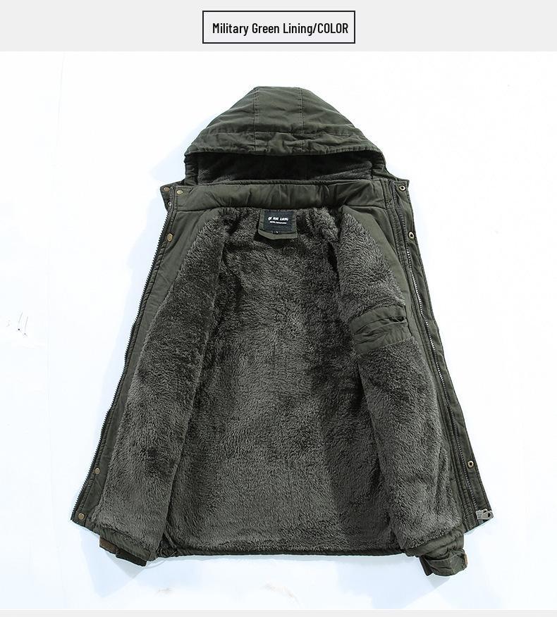 Men's Mid-Length Winter Slim Fit Washed Cotton Jacket - Thick Workwear Coat