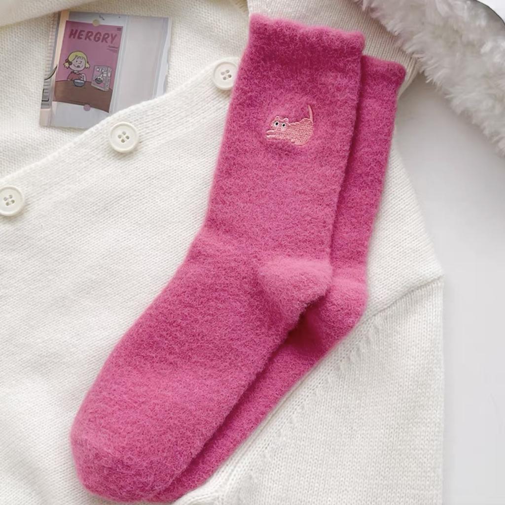 Premium Feel Cute Cat Cozy Hairy Mink Velvet Socks Autumn Winter Hosiery Thickened Plush Warm Sleep Home Fluffy Socks