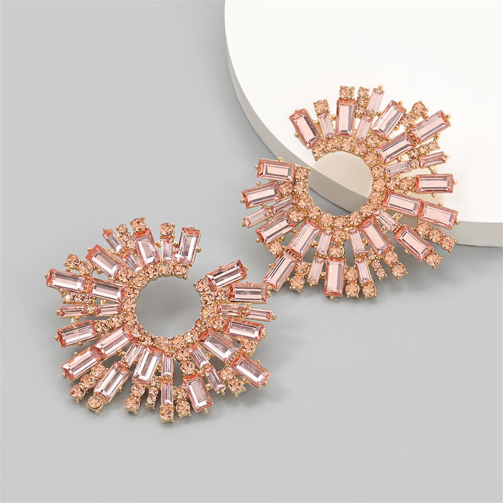 Exaggerated Crystal Flower Earring Sparkling Sunflower Earrings Colorful Large Circle Shape Stud Ear Rings Ornament