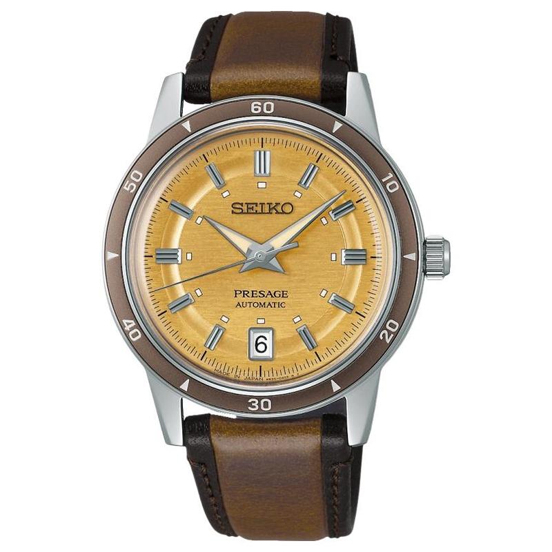 SEIKO Presage 50-meter waterproof Automatic cowhide strap 46.2mm men s watch yellow dial SARY269 жёлтый