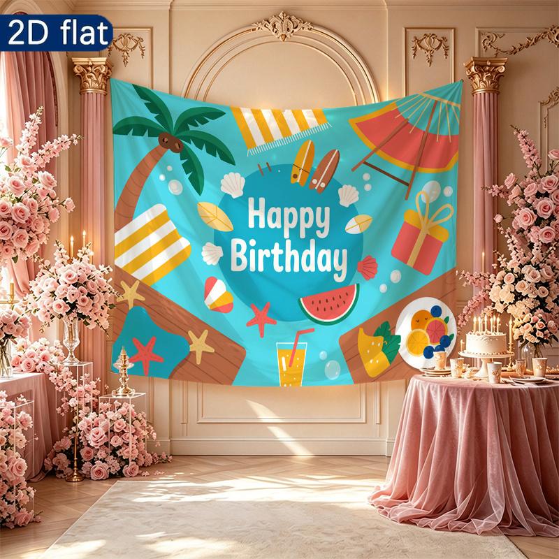 Multicolor Gifts Beach Birthday Party Backdrop, Polyester Banner for Photo Background & Decor