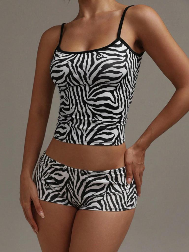 Europäisches und Amerikanisches Einfarbiges Leopardenmuster Homewear Camisole Set für Damen